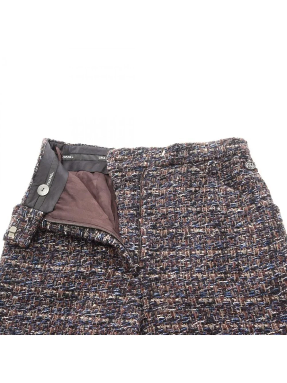 Chanel Pants Tweed Cropped Brown Wool